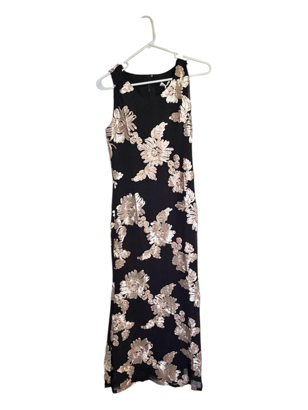 Grace Karin Black Midi Dress with Gold Floral NWT